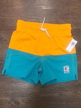 Kids Two-Tone Orange and Teal Swim Shorts Summer Beach Old Navy XS 5